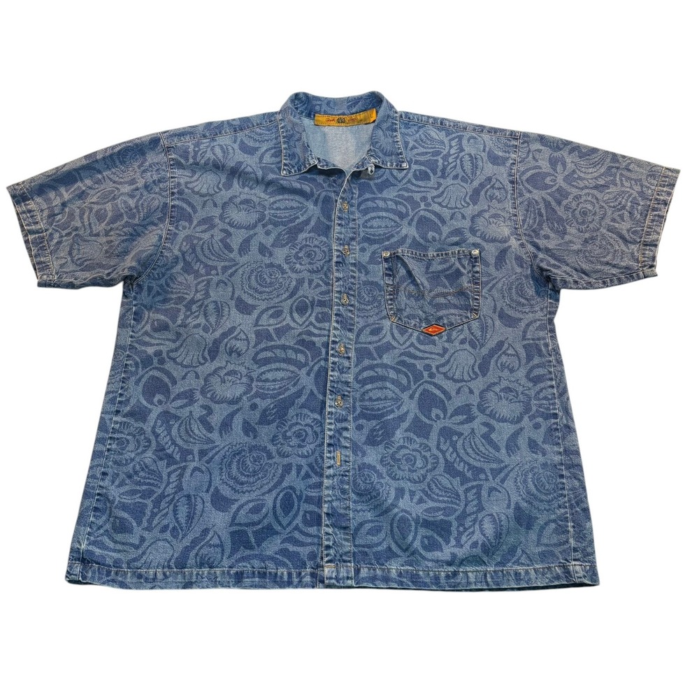 RARE Quiksilver QSD 80s/Early 90s Denim Shirt L Floral Paisley Made in USA